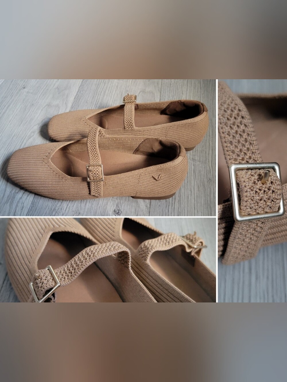 Vivaia Margot Mary Jane Buckle Square-Toe V-Cut Almond Ribbed Flats, US 5 EU 35 - Picture 7 of 15